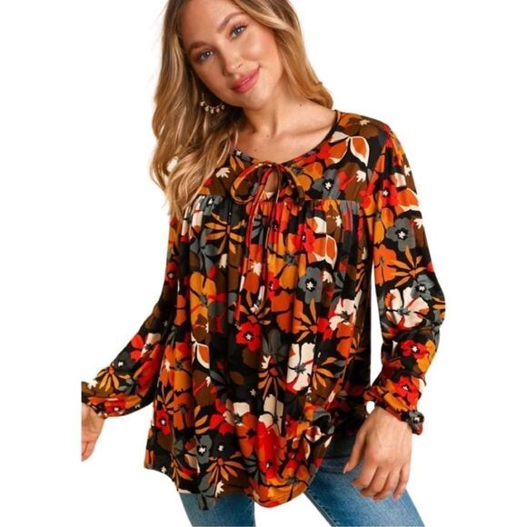 Haptics Butterscotch Floral Knit Top, Size L, New without Tag - Picture 5 of 6